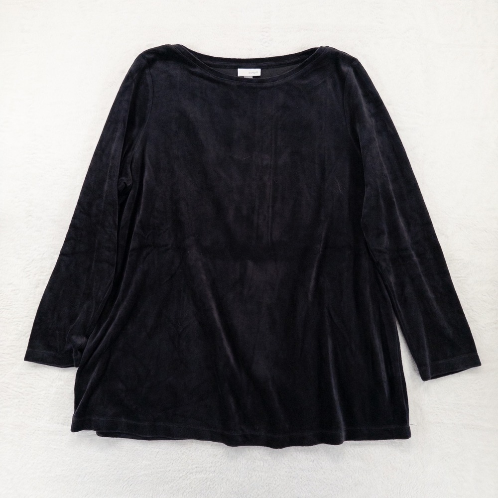 Pure J Jill Womens Top Size L Black Velour Pima Cotton Blend Boat Neck Cozy